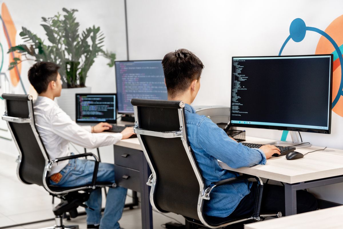 I.T. professionals working at computer workstations
